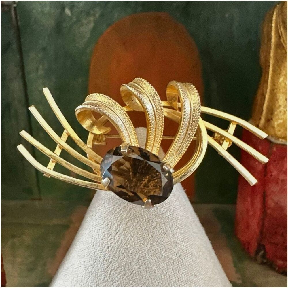 Vintage Gold Tone Ribbon Spray Brooch